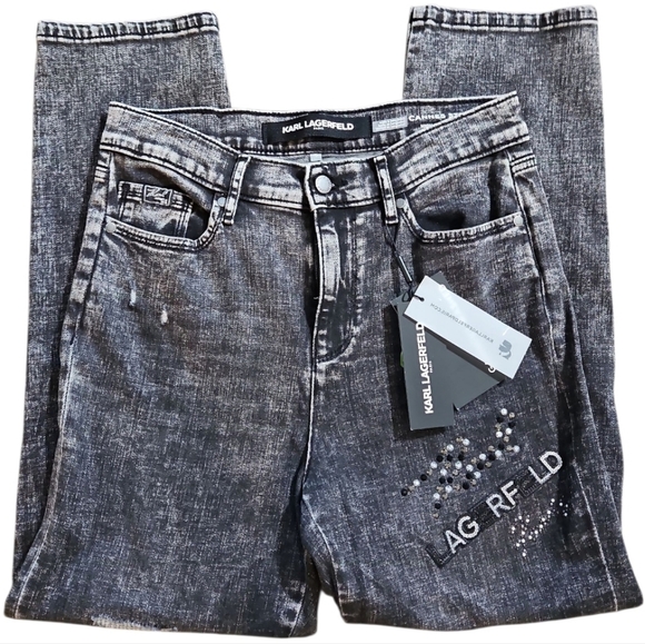 NWT Karl Lagerfeld Jeans Straight Leg Rhinestone Distressed sz 6 - Picture 11 of 15